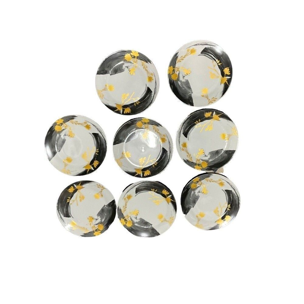 VTG Fitz & Floyd Carmen Floral Black/Gold Stripes Dinner/Salad Plates Set of 8